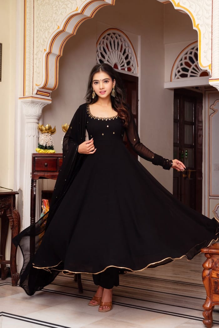 Elegant Black Georgette Anarkali Suit with Dupatta