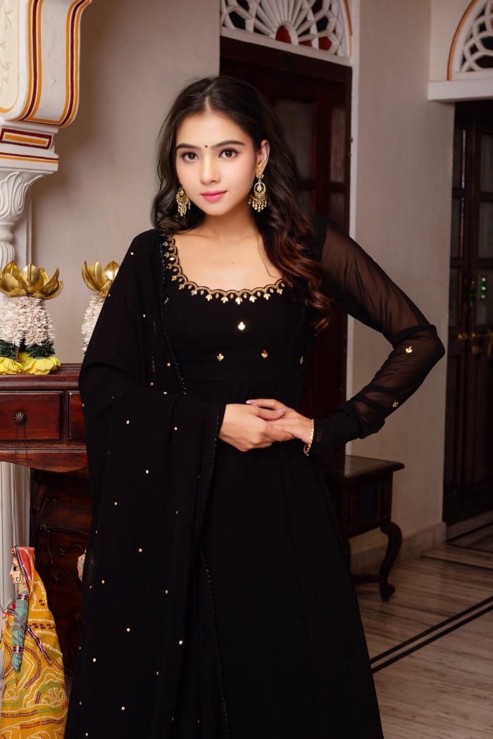 Elegant Black Georgette Anarkali Suit with Dupatta
