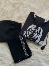 Elegant Black Maslin Cotton Kurta Palazzo Set with Printed Dupatta - Perfect for Ramadan & Parties
