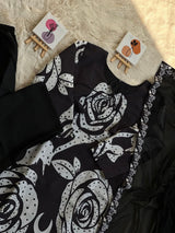 Elegant Black Maslin Cotton Kurta Palazzo Set with Printed Dupatta - Perfect for Ramadan & Parties