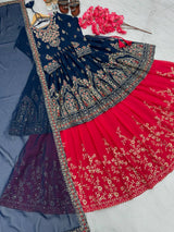 Elegant Blue Designer Party Wear Georgette Top Lehenga Set with Dupatta