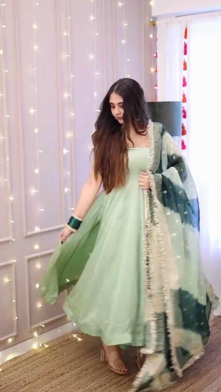 Elegant Designer Gown Set in Star Georgette with Digital Print Dupatta