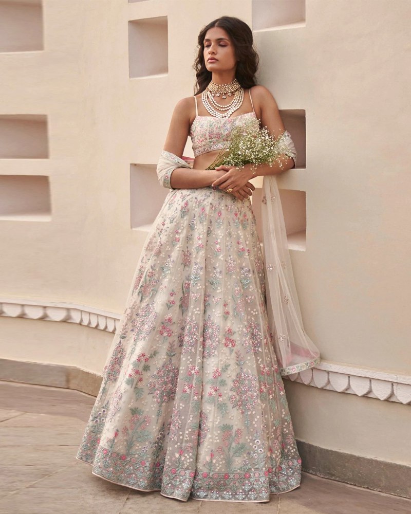 Elegant Georgette White Lehenga Choli Set with Thread Embroidery and Sequined Dupatta