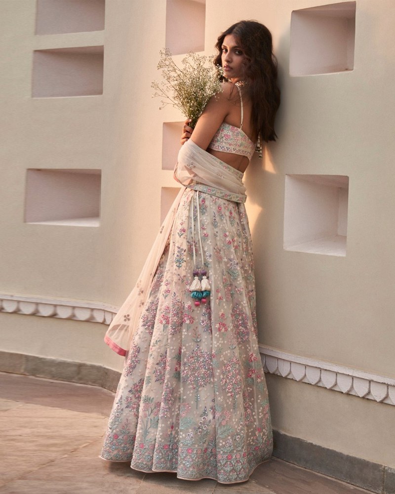 Elegant Georgette White Lehenga Choli Set with Thread Embroidery and Sequined Dupatta