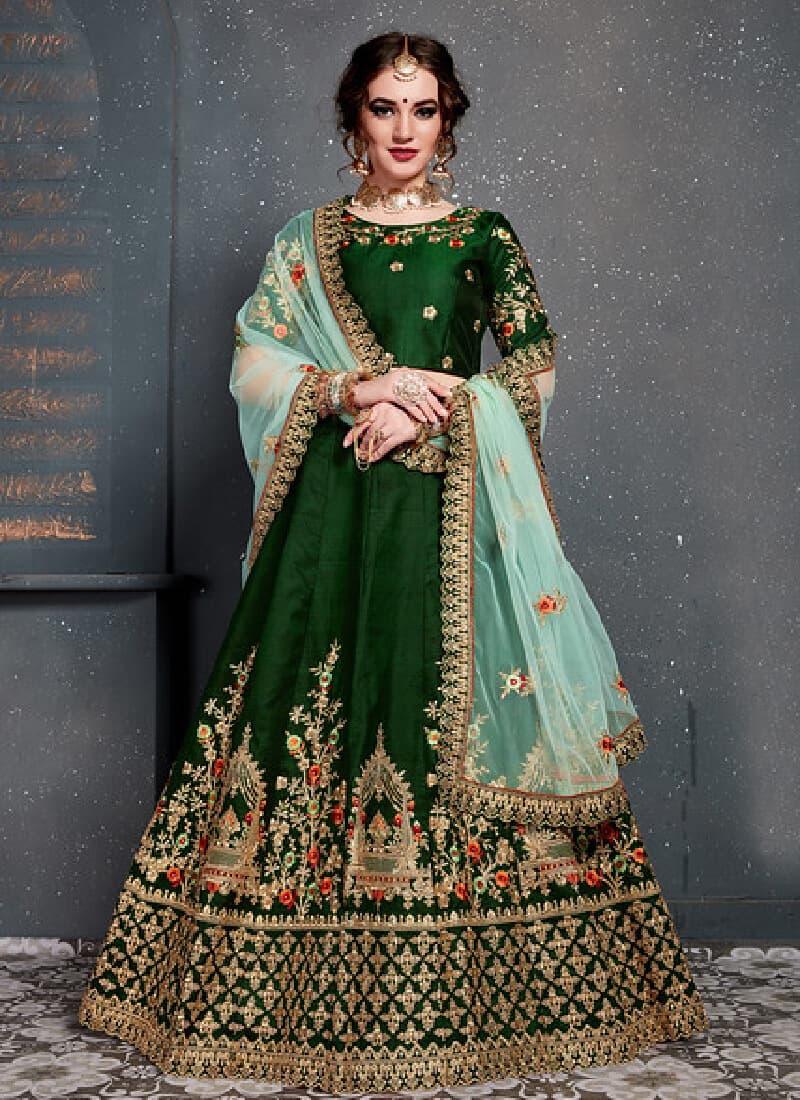 Elegant Green Color With Taffeta Silk Base Lehenga Choli