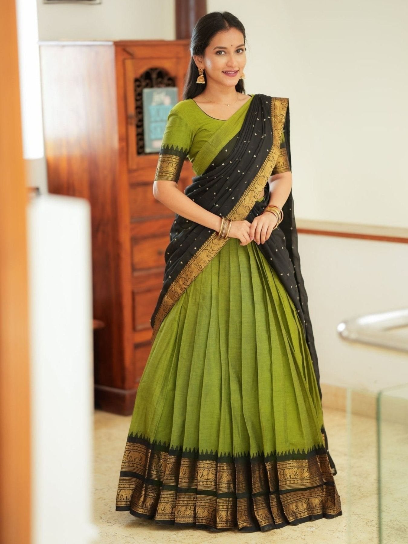 Kanjivaram Silk Lehenga Choli with Zari Weaving and Georgette Dupatta