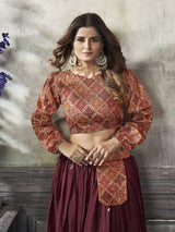 Elegant Maroon Sequins Work Silk Ready-Made Crop Top Lehenga