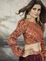 Elegant Maroon Sequins Work Silk Ready-Made Crop Top Lehenga