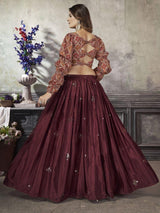 Elegant Maroon Sequins Work Silk Ready-Made Crop Top Lehenga