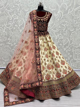 Elegant Off-white Embroidered Silk Wedding Wear Lehenga Choli