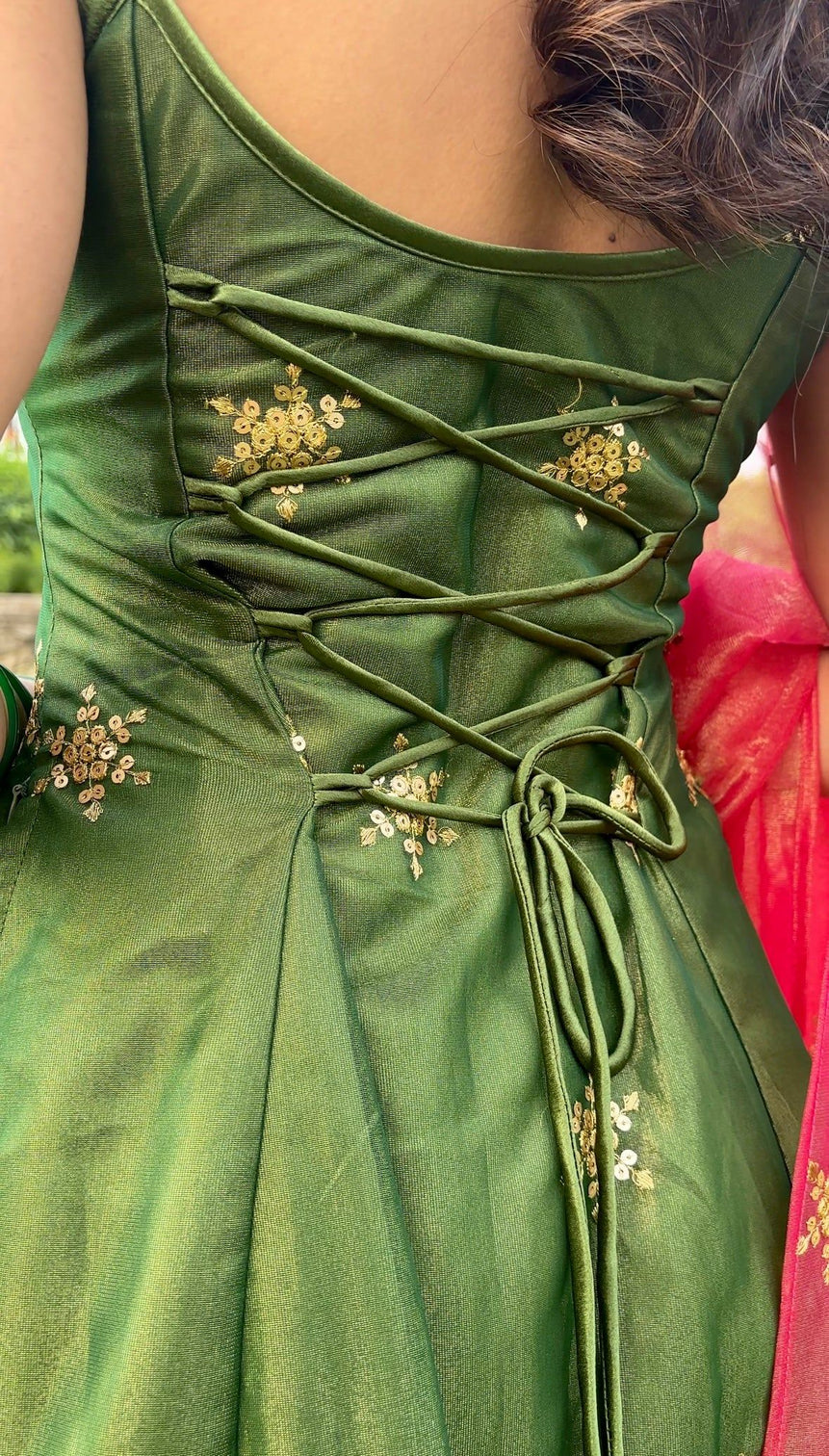 Elegant Olive Green Pant Style Suit with Zari & Sequins Work