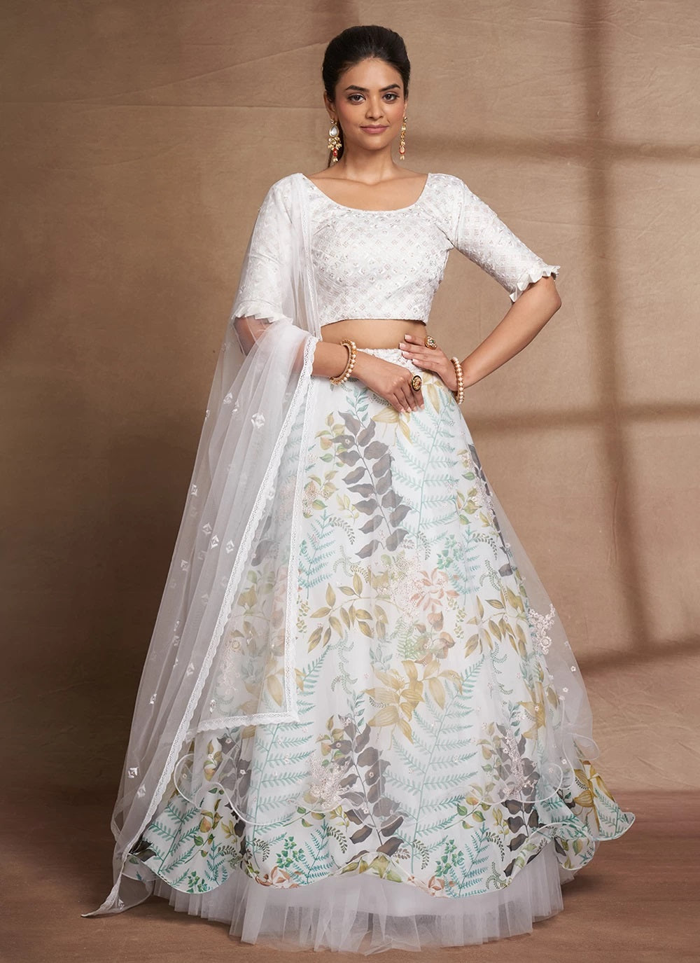 Elegant organza net white designer indian lehenga