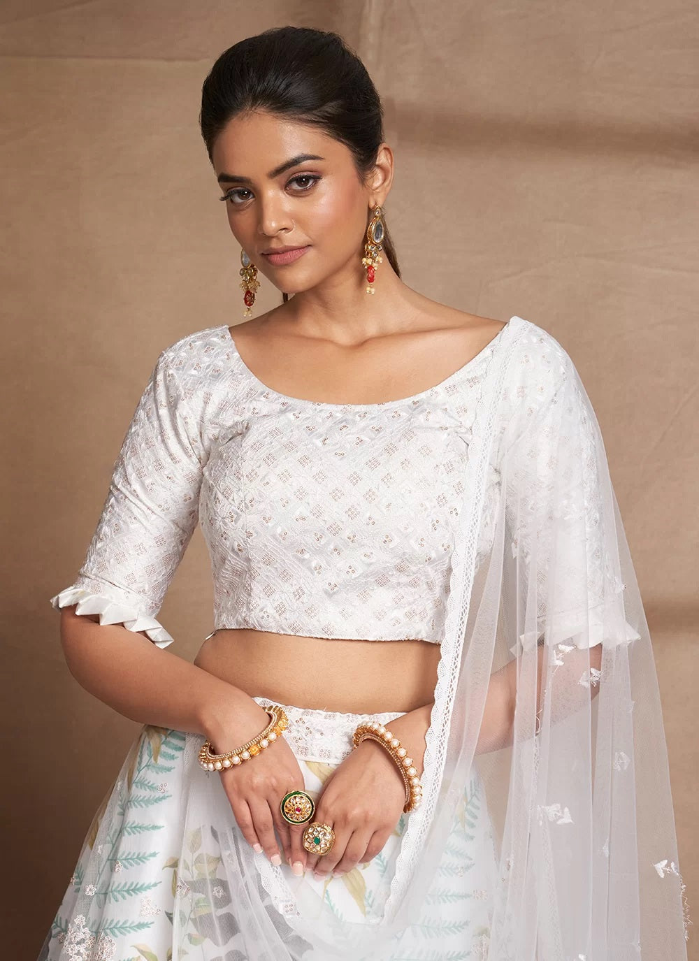 Elegant organza net white designer indian lehenga