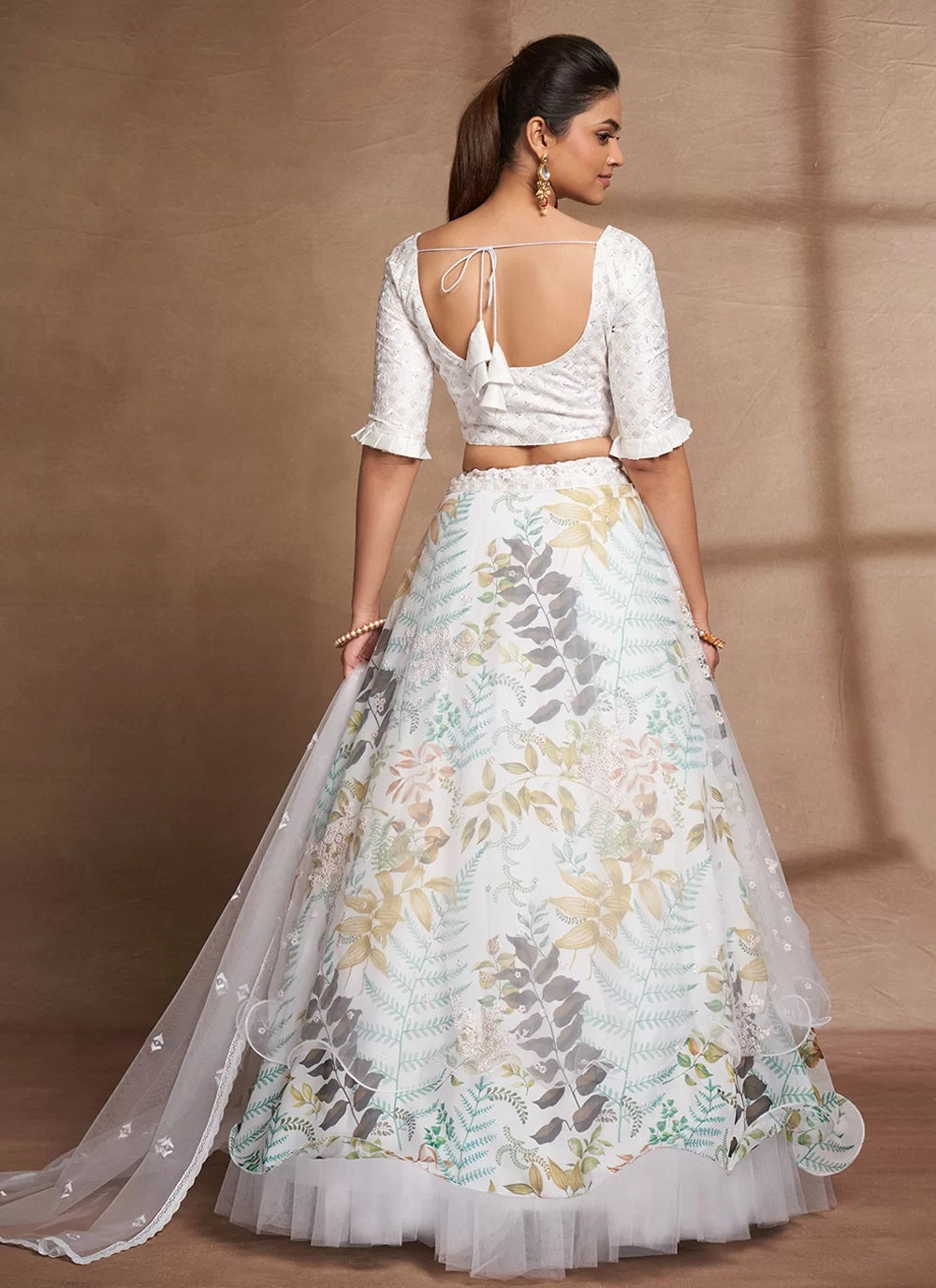 Elegant organza net white designer indian lehenga