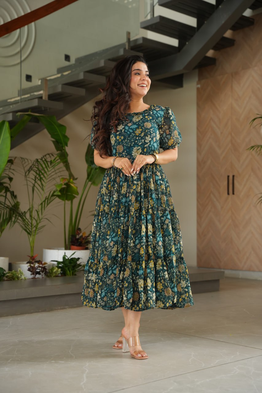 Elegant Printed Faux Georgette Gown