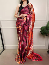 Elegant Satin Silk Printed Saree