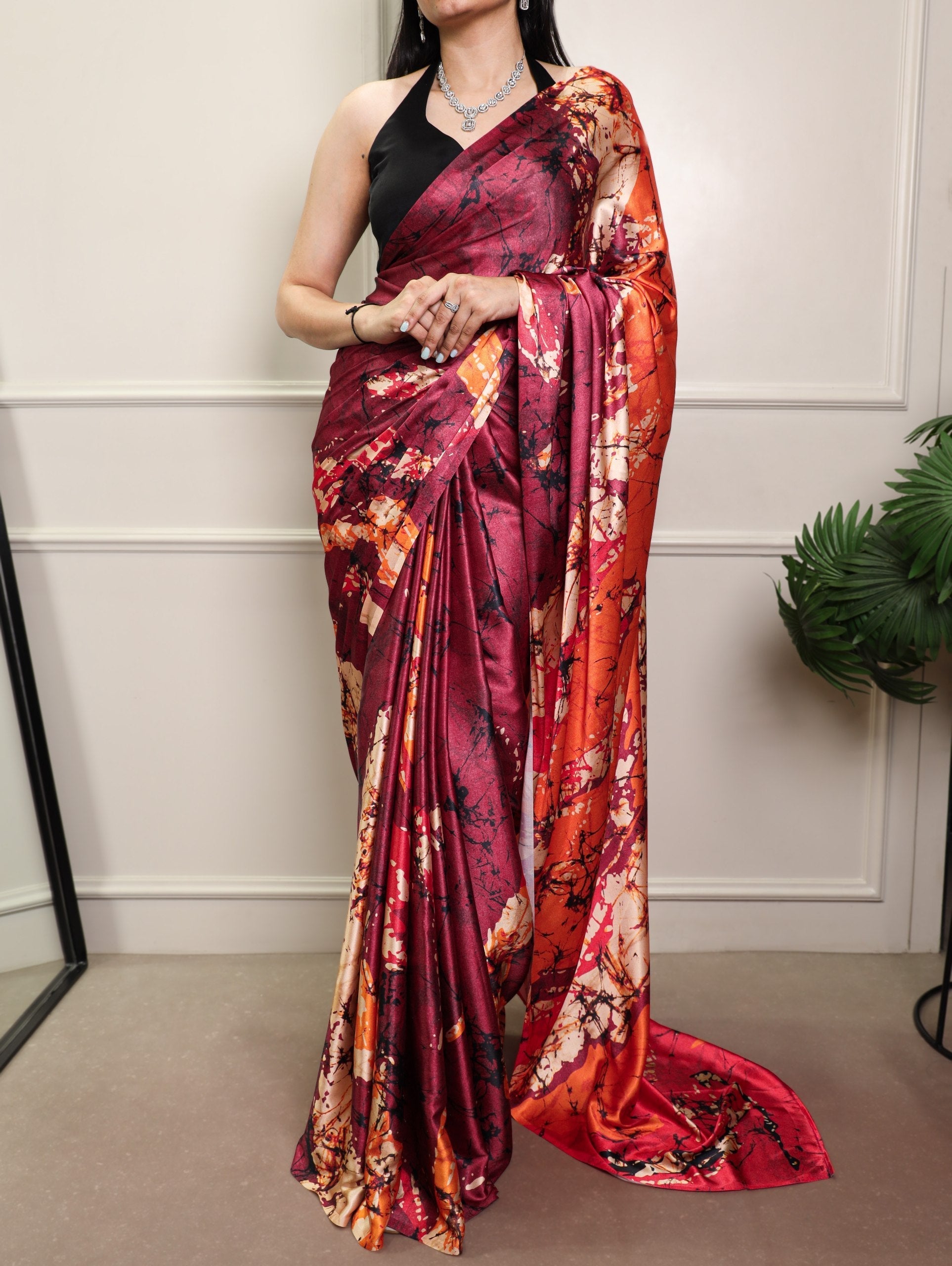 Elegant Satin Silk Printed Saree