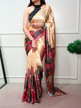Elegant Satin Silk Printed Saree