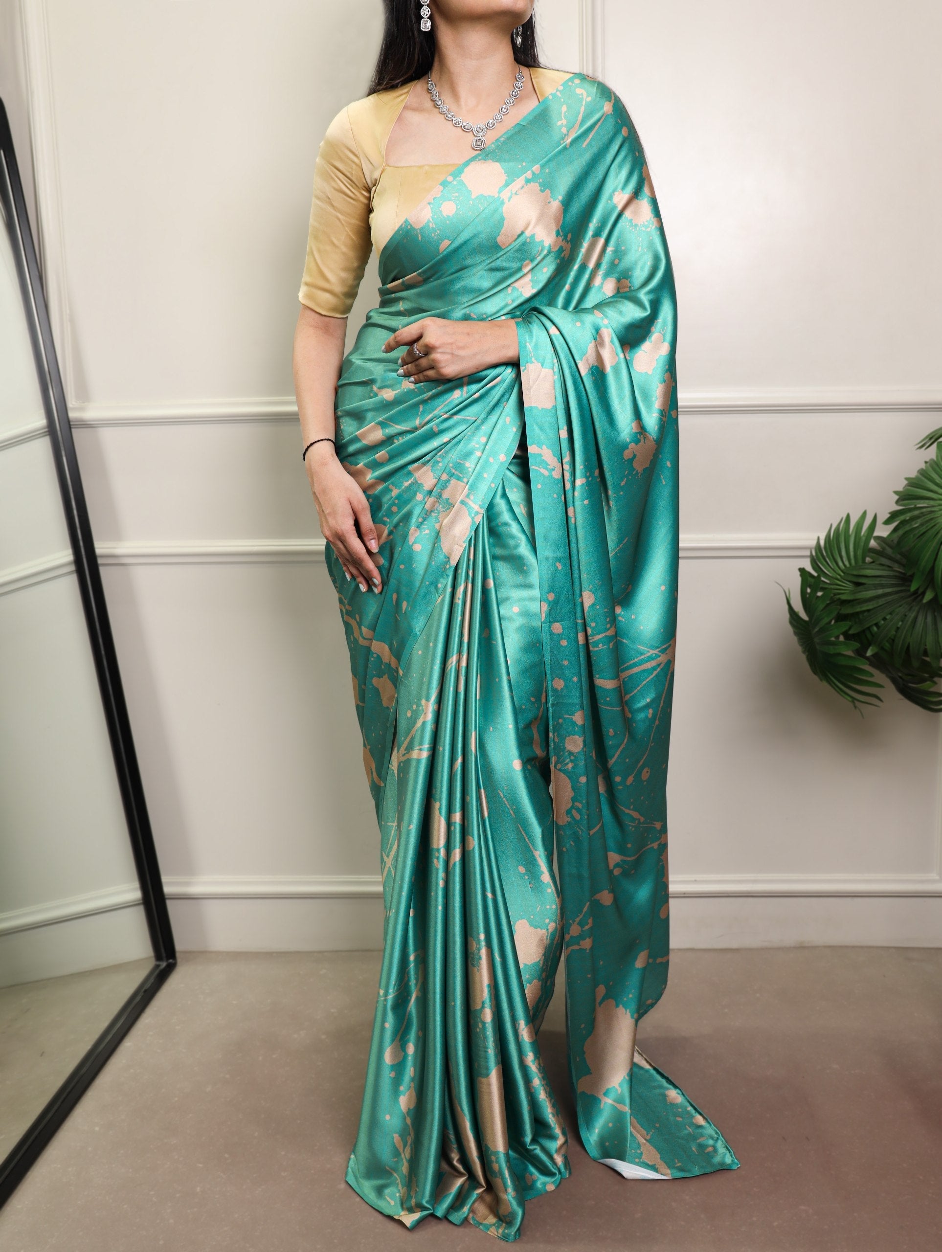 Elegant Satin Silk Printed Saree