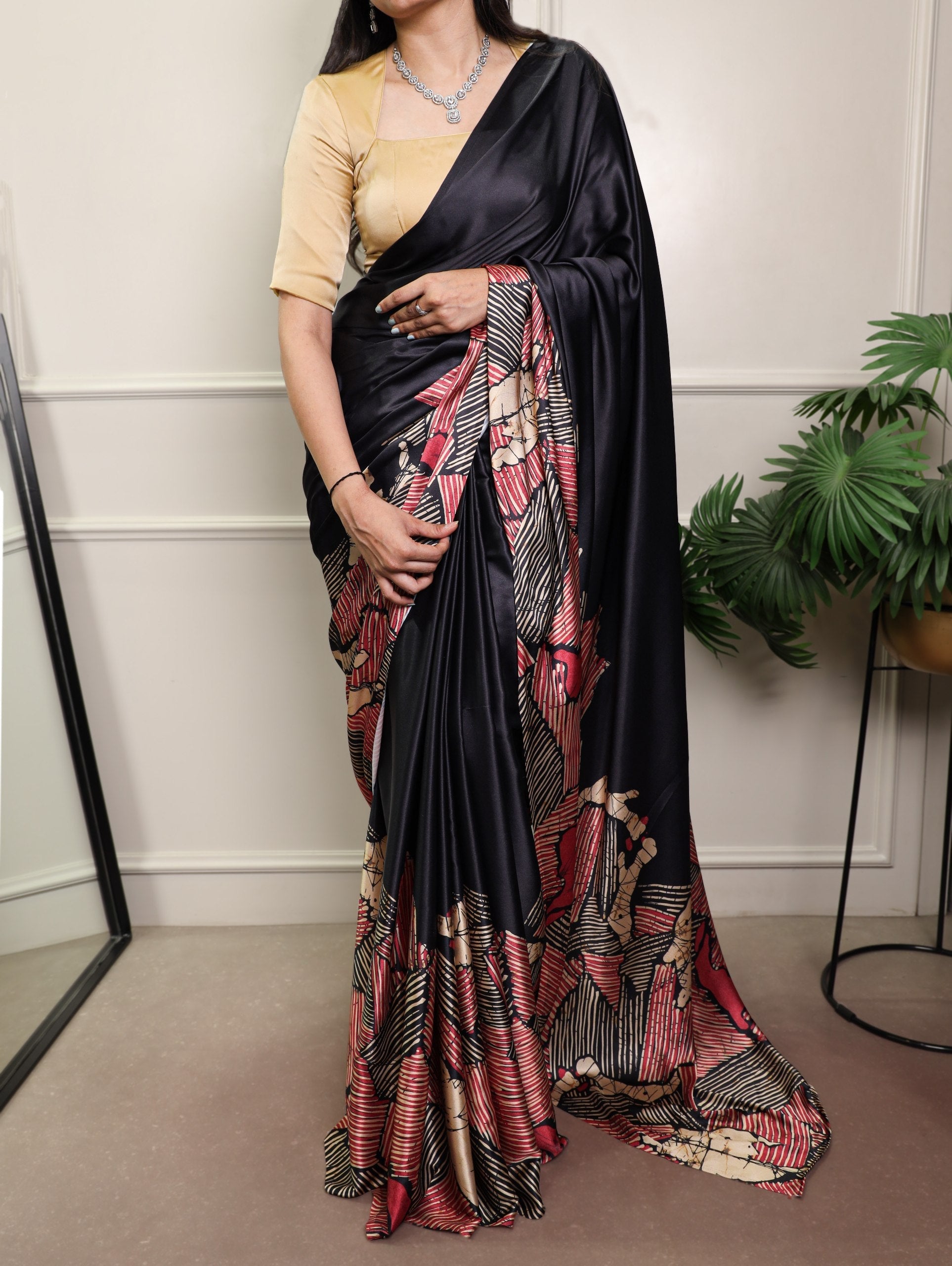 Elegant Satin Silk Printed Saree