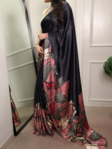 Elegant Satin Silk Printed Saree