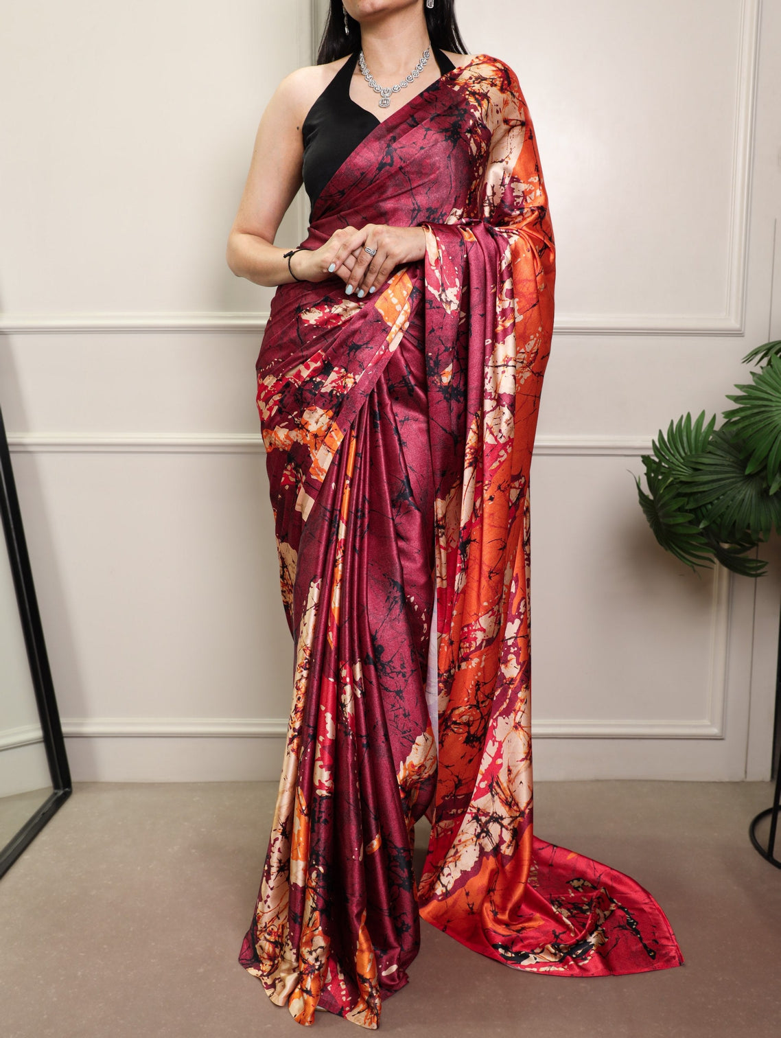 Elegant Satin Silk Printed Saree