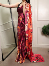 Elegant Satin Silk Printed Saree