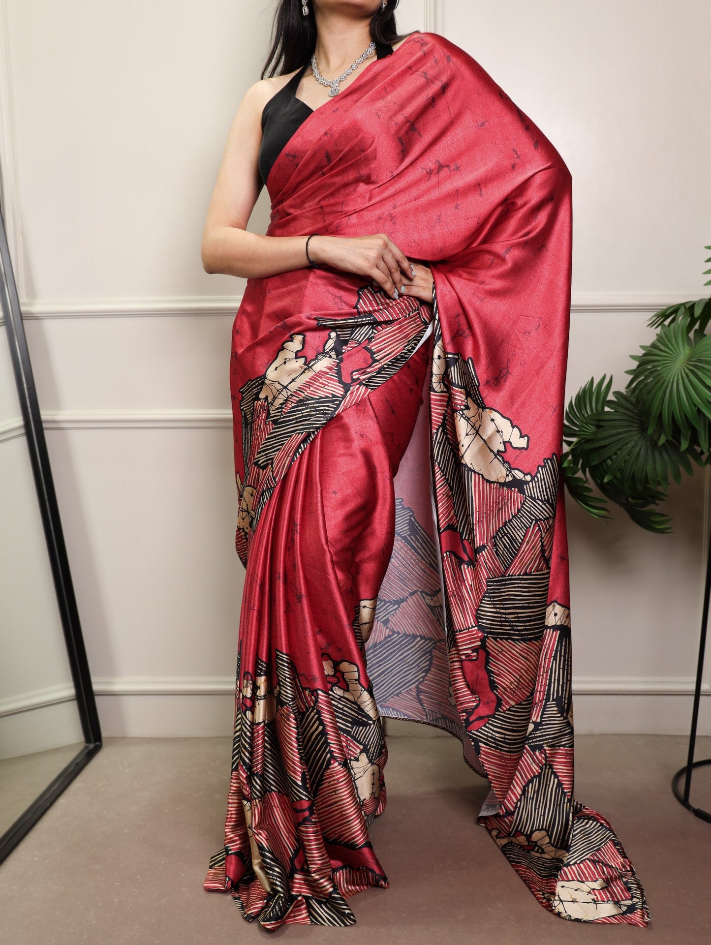 Elegant Satin Silk Printed Saree