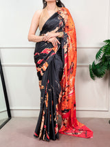 Elegant Satin Silk Printed Saree