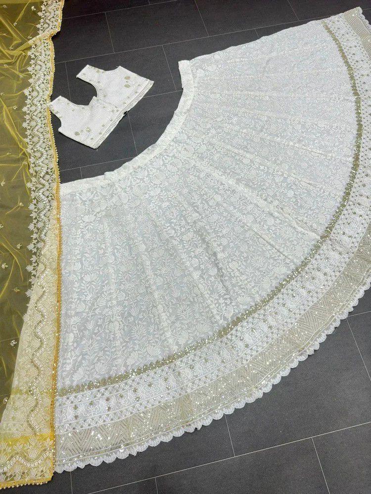 Elegant White Bridal Lehenga and Yellow Dupatta