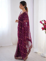 Elegant Wine Designer Printed Georgette Saree With Blouse