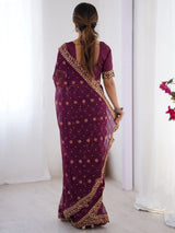 Elegant Wine Designer Printed Georgette Saree With Blouse