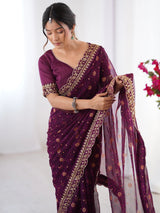 Elegant Wine Designer Printed Georgette Saree With Blouse