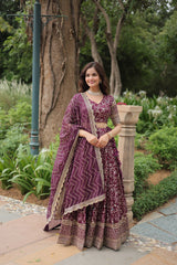 Elegant Wine Jacquard Lehenga Choli with Sequins Embroidery