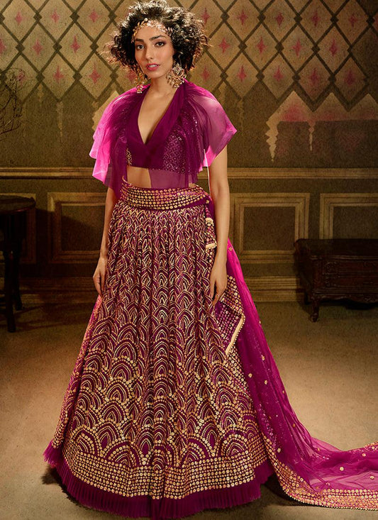 Elegant Wine Soft Net Base Sequin Work Sangeet Special Lehenga Choli