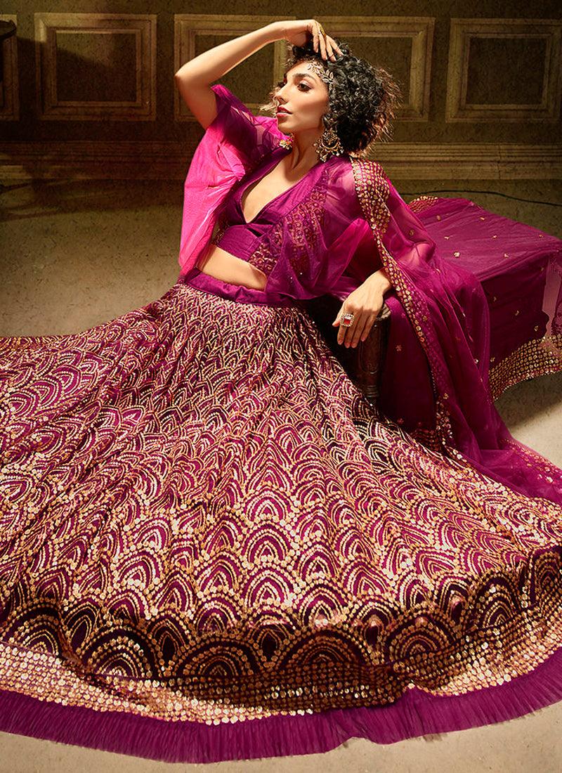 Elegant Wine Soft Net Base Sequin Work Sangeet Special Lehenga Choli