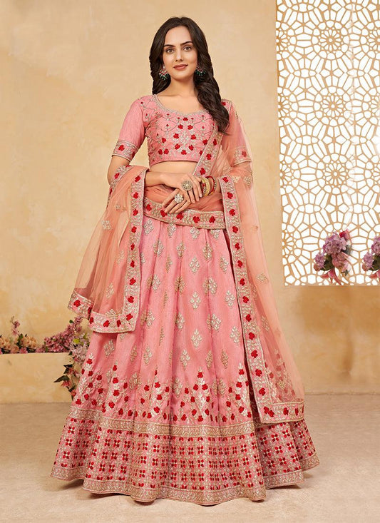 Embroidered Flared Pink Chaniya Choli