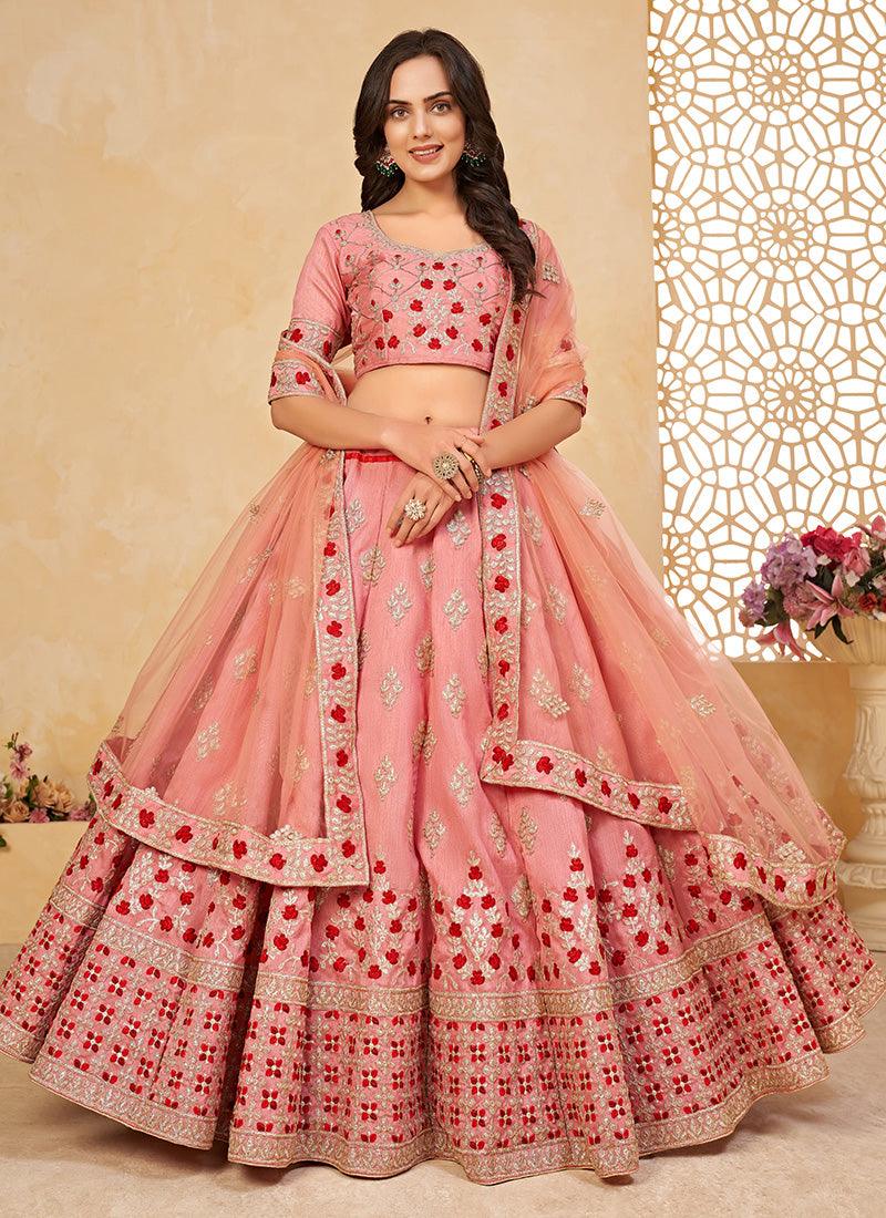 Embroidered Flared Pink Chaniya Choli