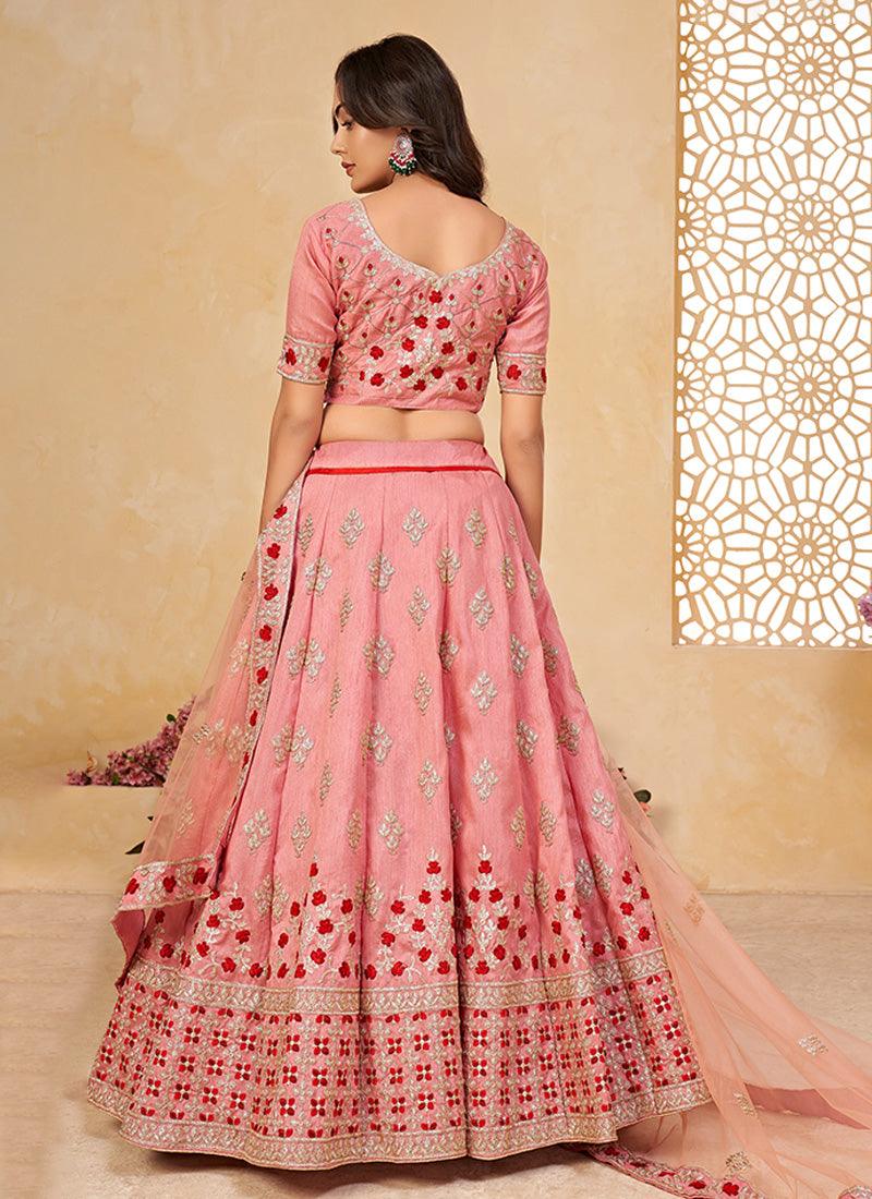 Embroidered Flared Pink Chaniya Choli