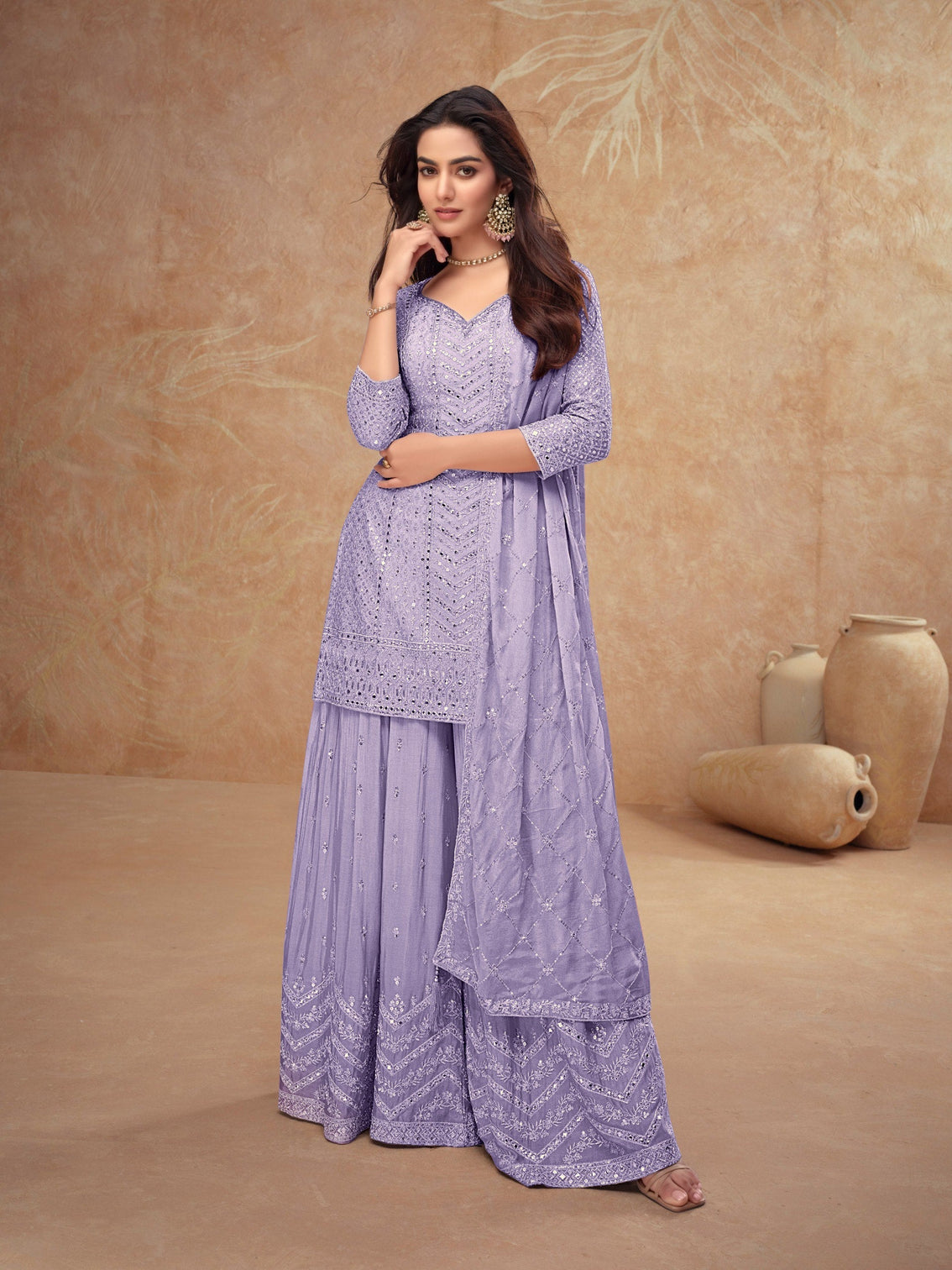 Embroidered Kurta Palazzo Set