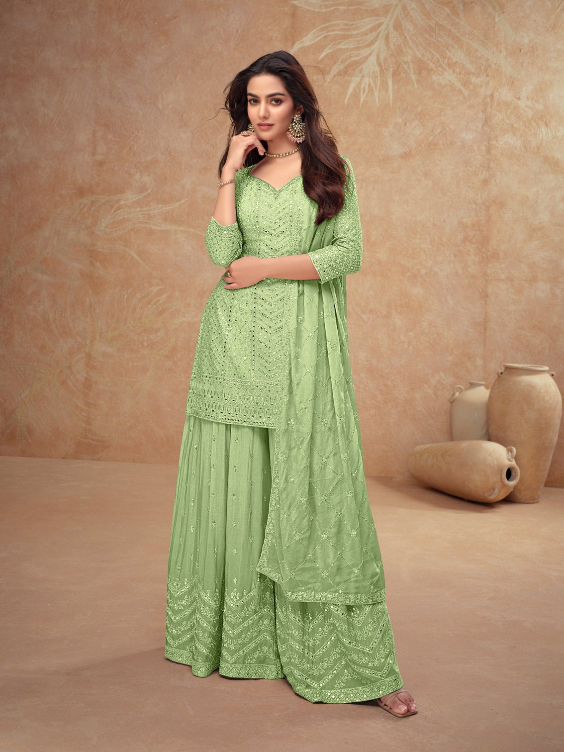 Embroidered Kurta Palazzo Set