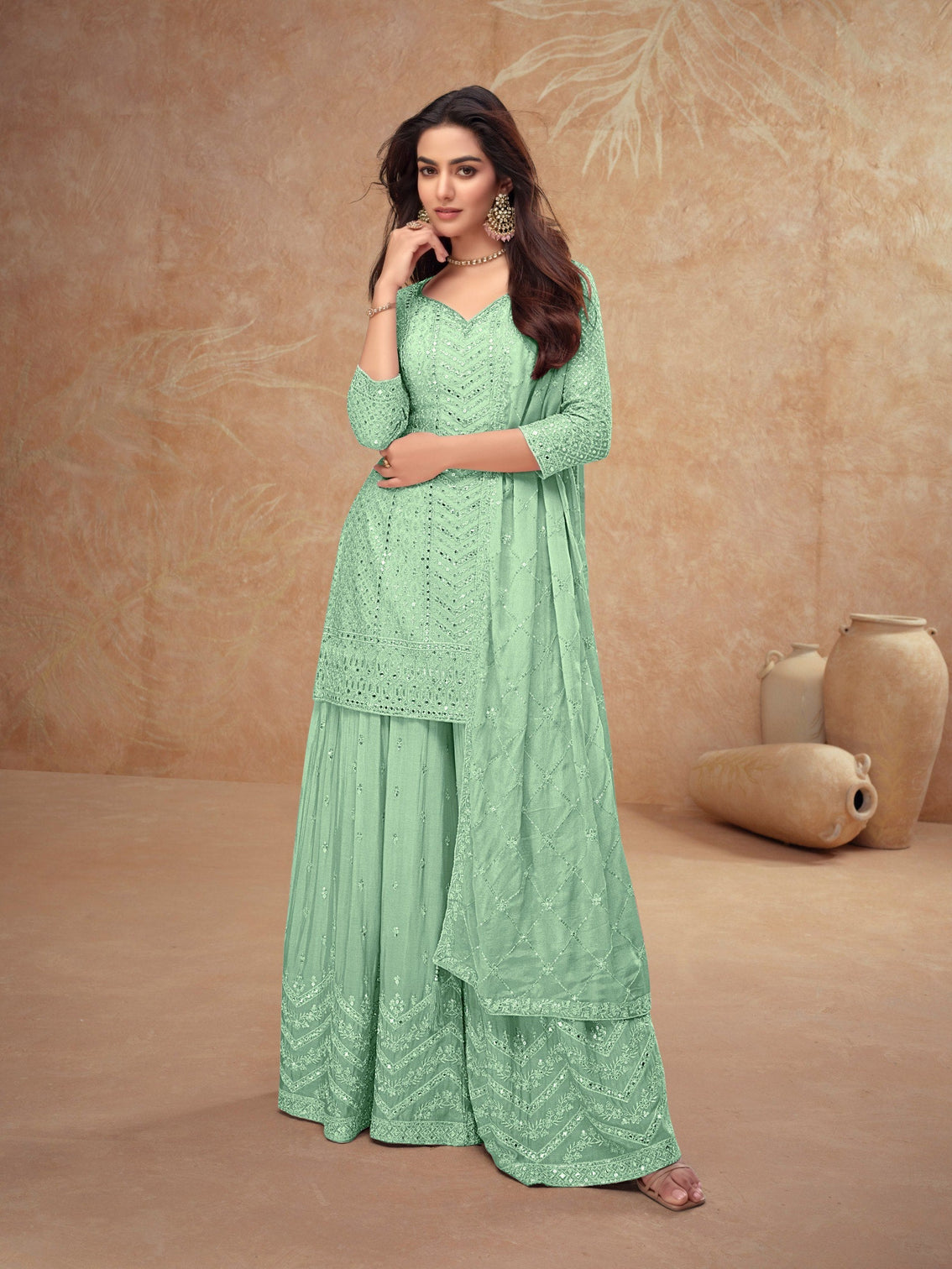 Embroidered Kurta Palazzo Set
