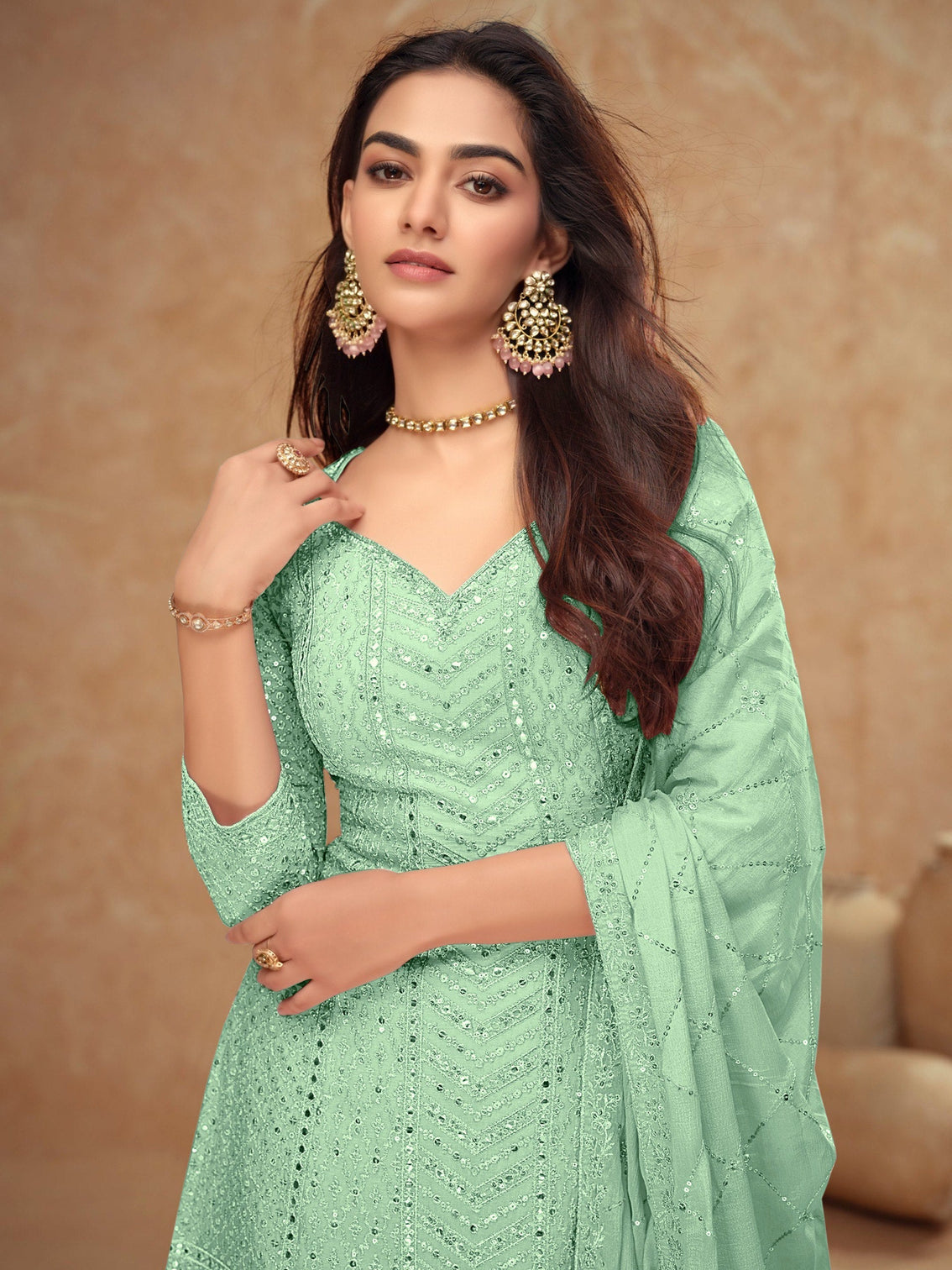 Embroidered Kurta Palazzo Set