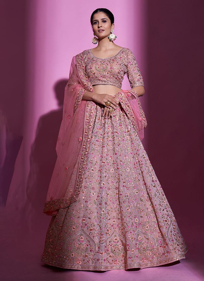 Embroidered Mauve Pink Heavy Lehenga