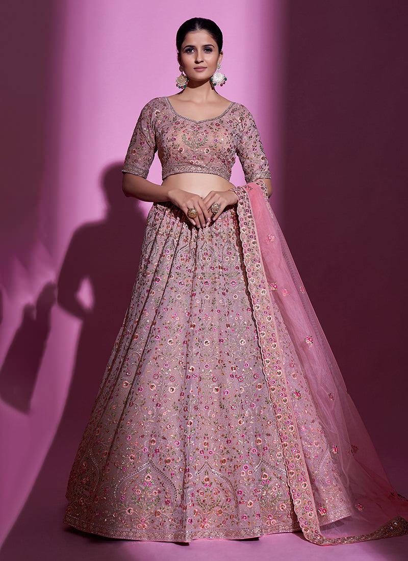 Embroidered Mauve Pink Heavy Lehenga