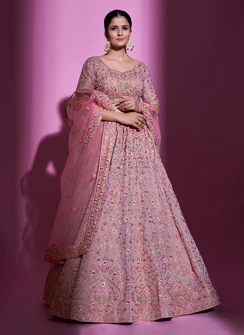 Embroidered Mauve Pink Heavy Lehenga