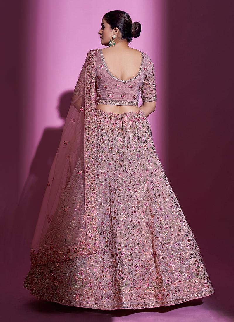 Embroidered Mauve Pink Heavy Lehenga