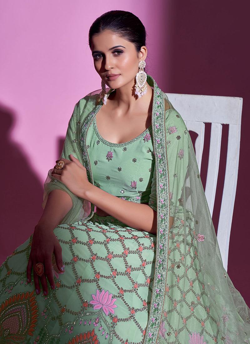 Embroidered Pista Green Heavy Lehenga