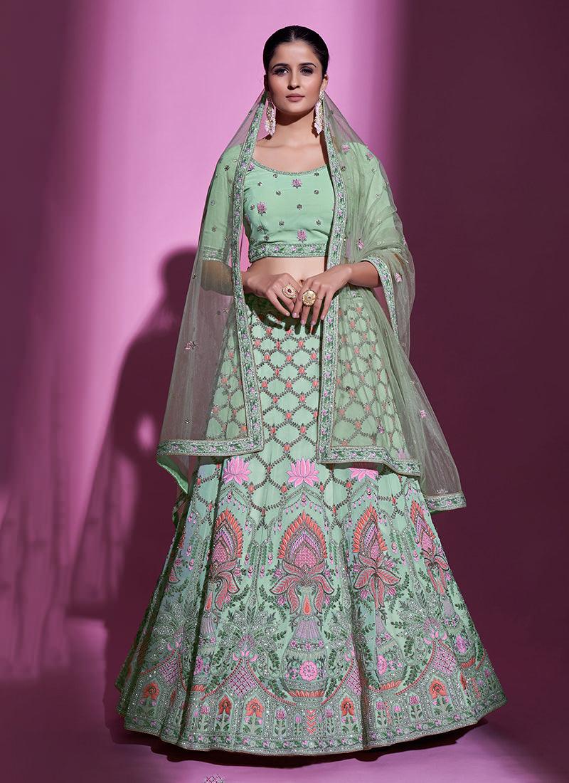 Embroidered Pista Green Heavy Lehenga