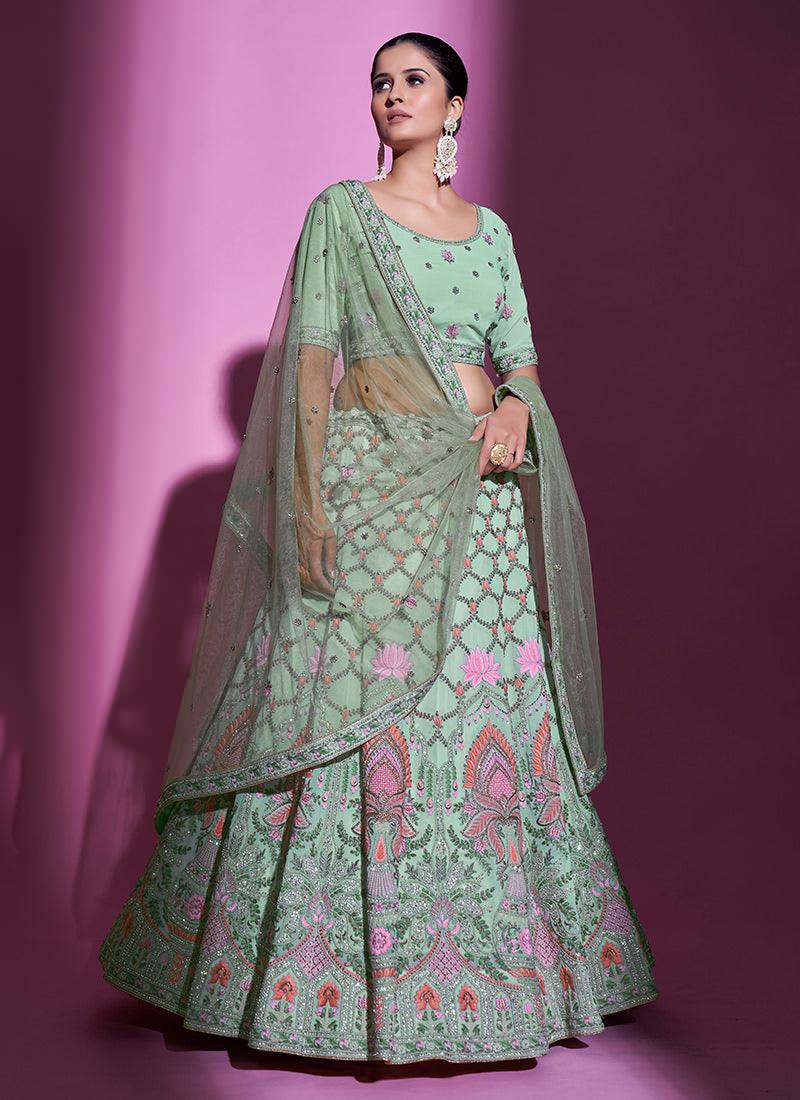 Embroidered Pista Green Heavy Lehenga